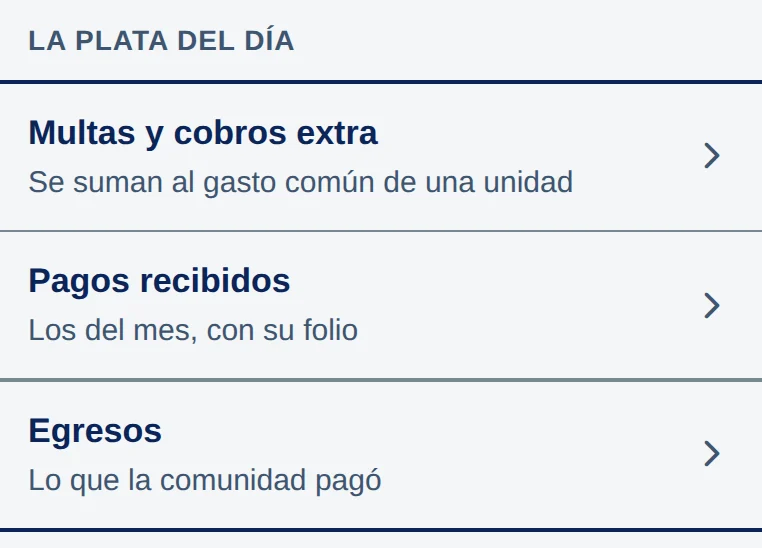 La plata del día: Multas y cobros extra, Pagos recibidos y Egresos, cada uno con una flecha.