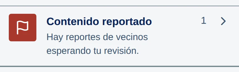 Fila Contenido reportado, con el número de reportes pendientes.