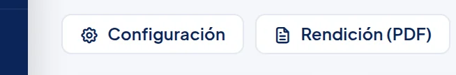 Botones Configuración y Rendición (PDF), el primero de la fila marcado.