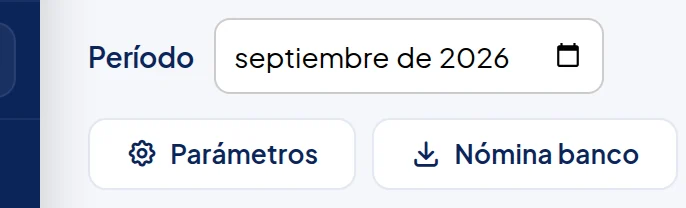 Nómina y Sueldos: Período septiembre de 2026 y el botón Parámetros.