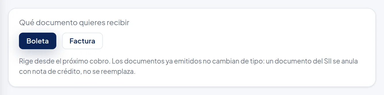 Botones Boleta y Factura.