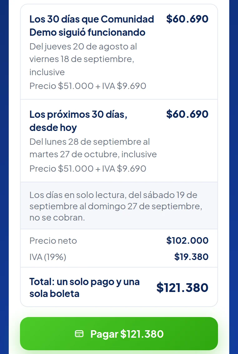 La misma página en el teléfono.