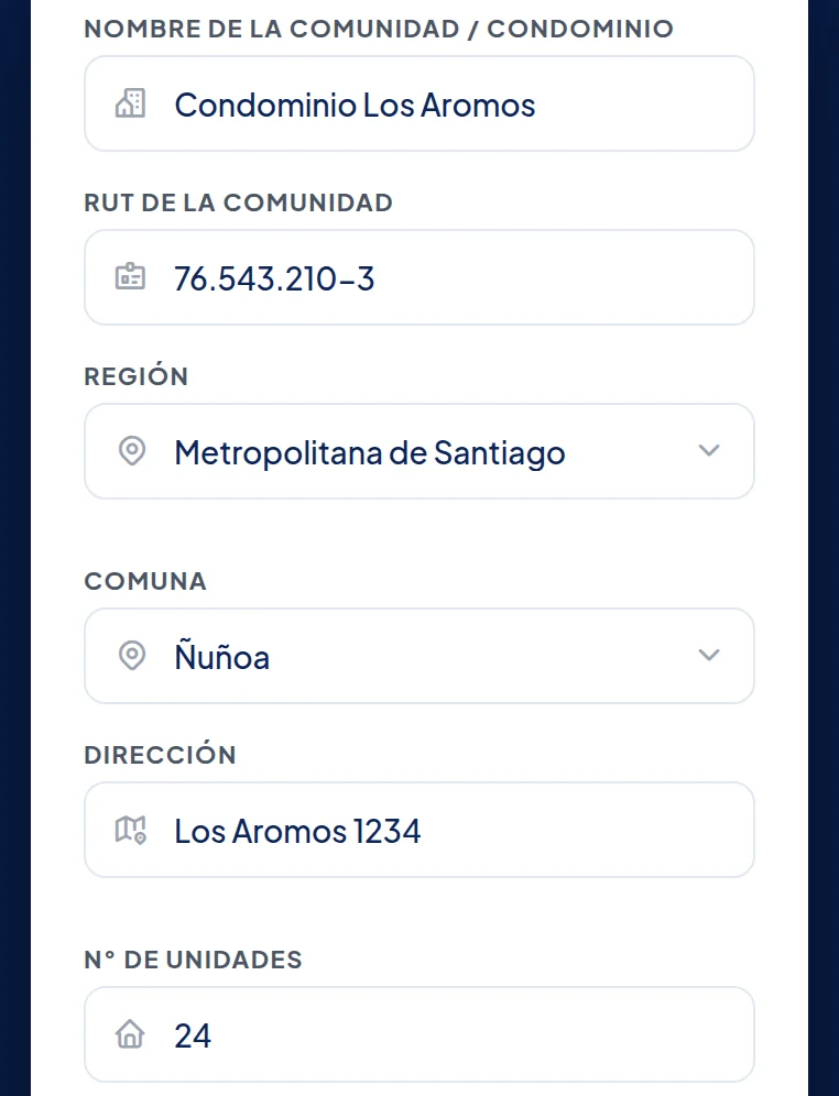 Los mismos campos en el teléfono, uno debajo del otro.