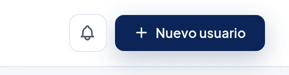 Esquina de arriba a la derecha: una campana y el botón azul Nuevo usuario.