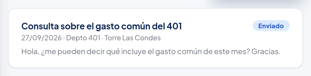 El mensaje en la lista: Consulta sobre el gasto común del 401, sello Enviado.