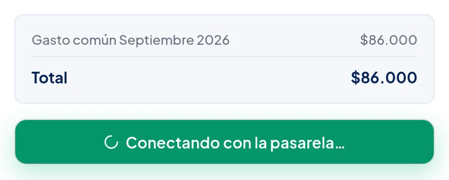 El mismo botón ahora dice Conectando con la pasarela…
