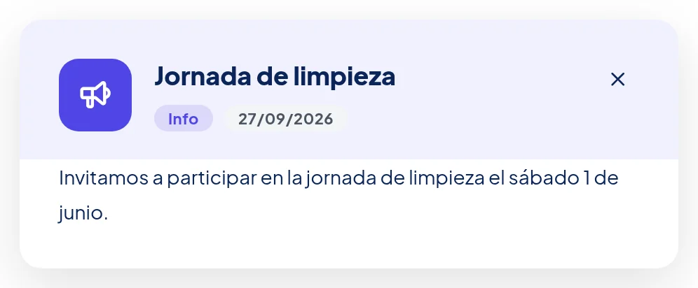 Aviso abierto: Corte de agua programado, Urgente, 27/09/2026, Se realizará corte de agua el 28 de mayo de 10:00 a 14:00 hrs. Arriba a la derecha, la X para cerrar.