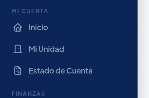 Menú azul, arriba: Mi cuenta, con Inicio, Mi Unidad y Estado de Cuenta.