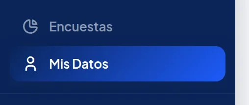Menú azul de la izquierda, al final: Encuestas y Mis Datos.